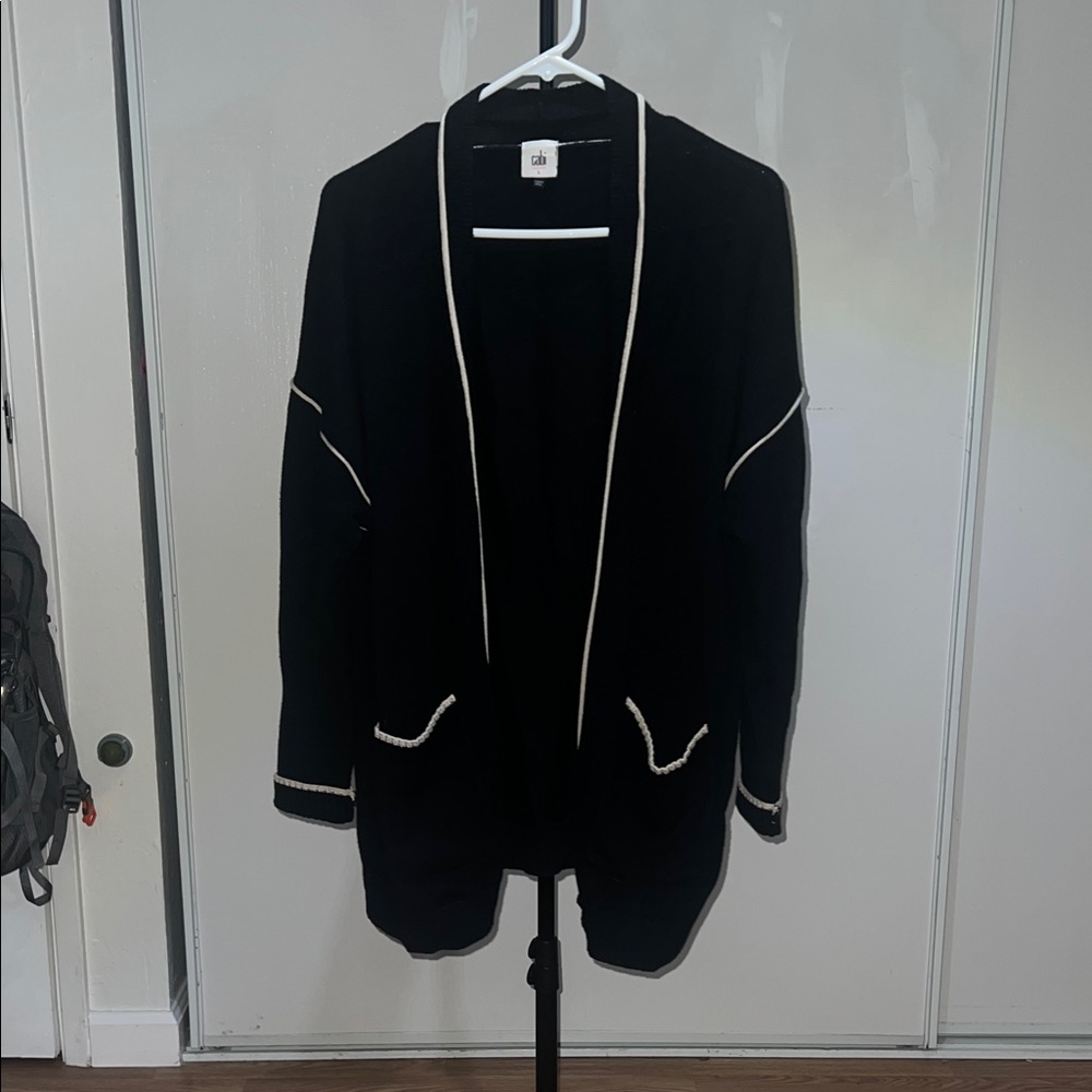 CAbi Black Cardigan with White Trim